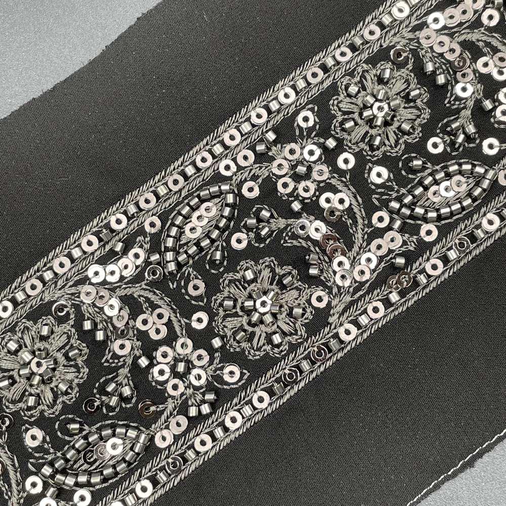 45mm Premium Cutdana Paisley Ribbon - Dense Sequin Trim for Bridal Lehengas, view 3