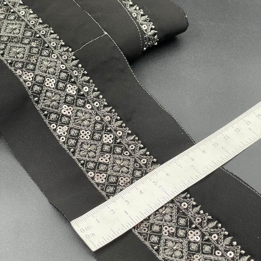 40mm Grid Pattern Cutdana Lace - Wide Beaded Sequin Lattice Trim for Bridal Wear, view 1