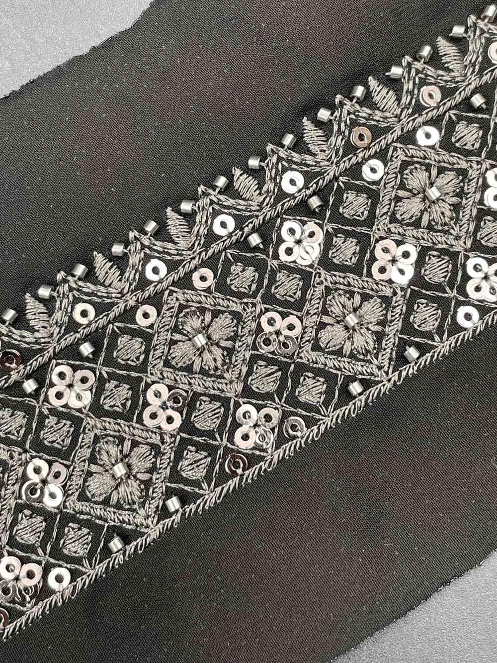 40mm Grid Pattern Cutdana Lace - Wide Beaded Sequin Lattice Trim for Bridal Wear, view 3
