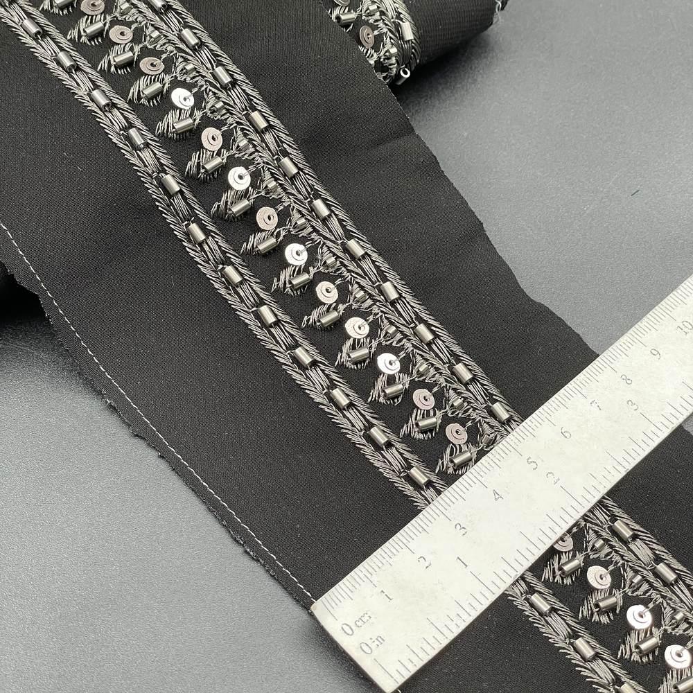30mm Sequin and Cutdana Lace Trim - Heavy Embroidered Border for Evening Wear and Gowns, view 1