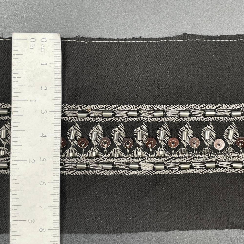 30mm Sequin and Cutdana Lace Trim - Heavy Embroidered Border for Evening Wear and Gowns, view 2