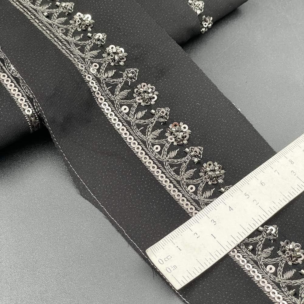 25mm Premium Handworked Floral Sequin Ribbon for Gowns and Lehengas, view 1