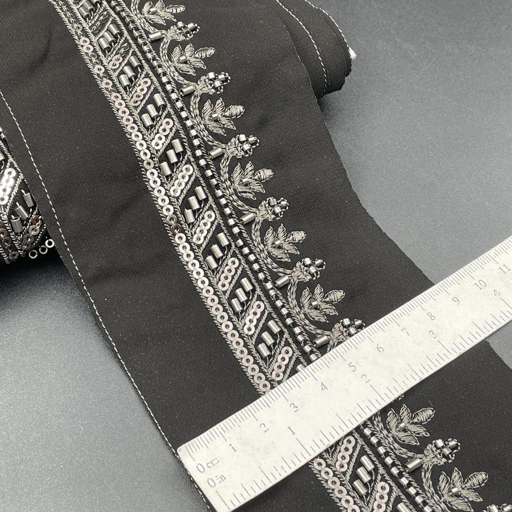 38mm Scalloped Sequin and Cutdana Lace Trim - Embroidered Beaded Border for Evening Wear, view 1