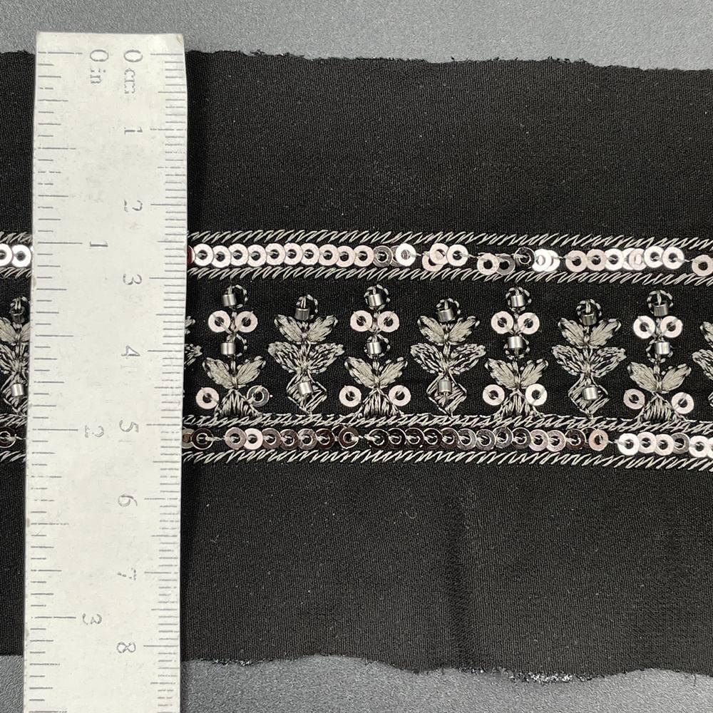 30mm Gunmetal Sequin and Cutdana Lace Trim - Heavy Embroidered Border for Evening Wear and Gowns, view 2