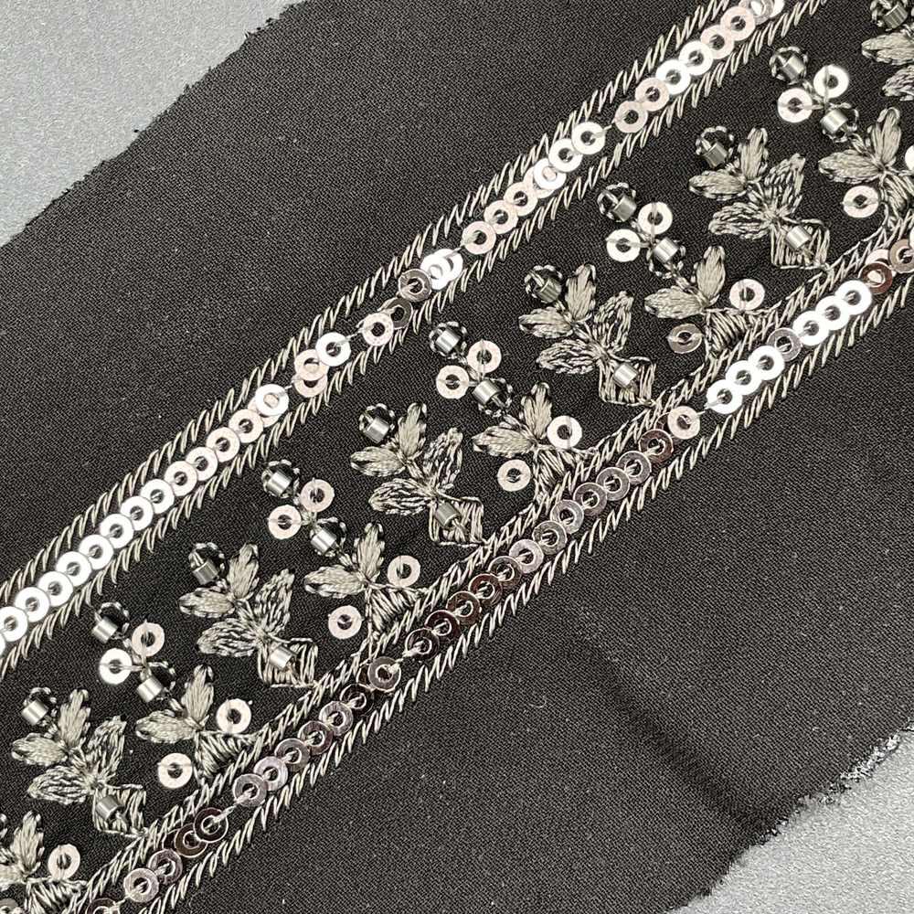 30mm Gunmetal Sequin and Cutdana Lace Trim - Heavy Embroidered Border for Evening Wear and Gowns, view 3