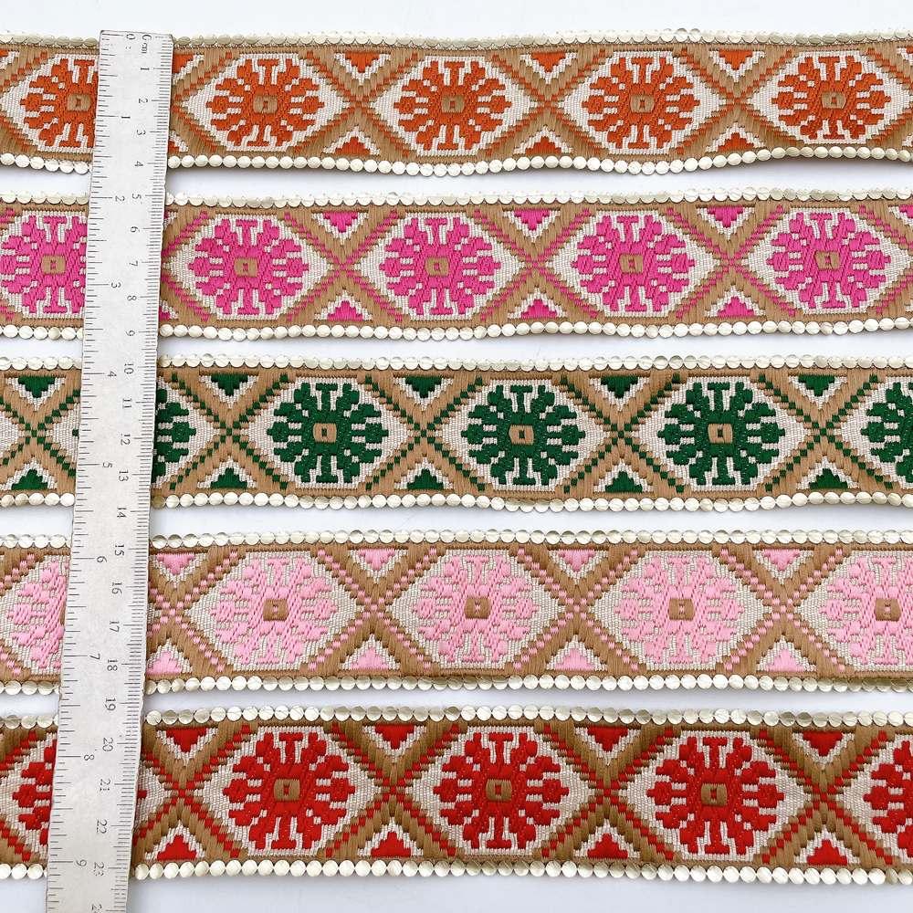 40mm Jacquard Ribbon Trim with Cotton Frill - Woven Geometric Border for Apparel and Crafts, view 2