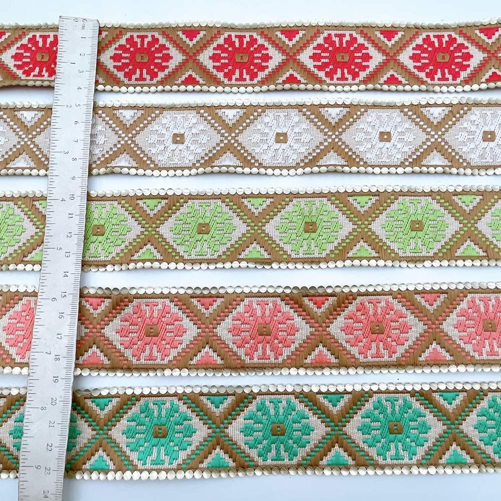40mm Jacquard Ribbon Trim with Cotton Frill - Woven Geometric Border for Apparel and Crafts, view 3