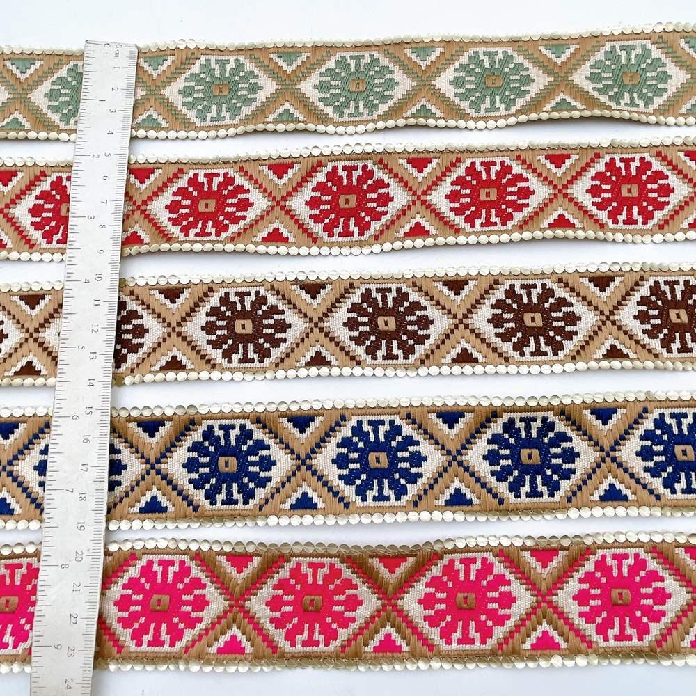 40mm Jacquard Ribbon Trim with Cotton Frill - Woven Geometric Border for Apparel and Crafts, view 4