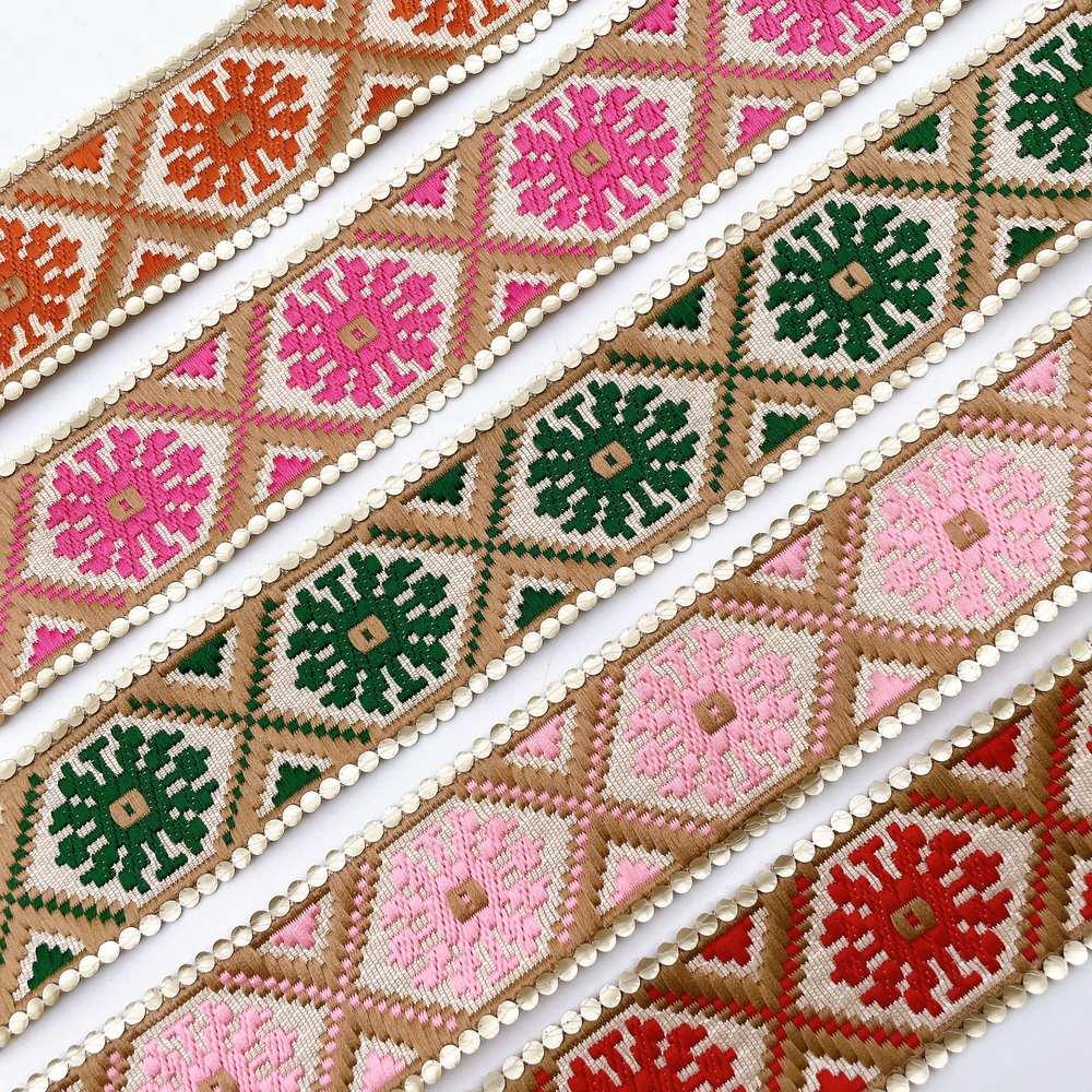 40mm Jacquard Ribbon Trim with Cotton Frill - Woven Geometric Border for Apparel and Crafts, view 5