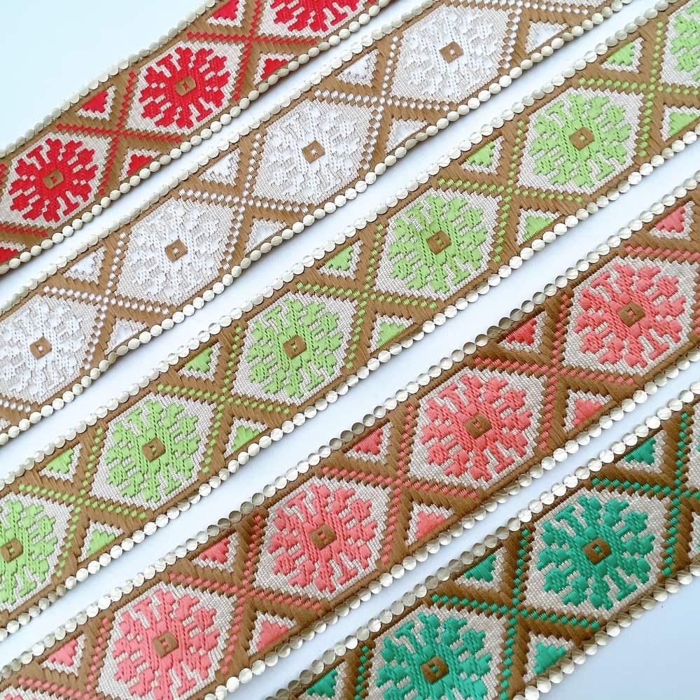 40mm Jacquard Ribbon Trim with Cotton Frill - Woven Geometric Border for Apparel and Crafts, view 6