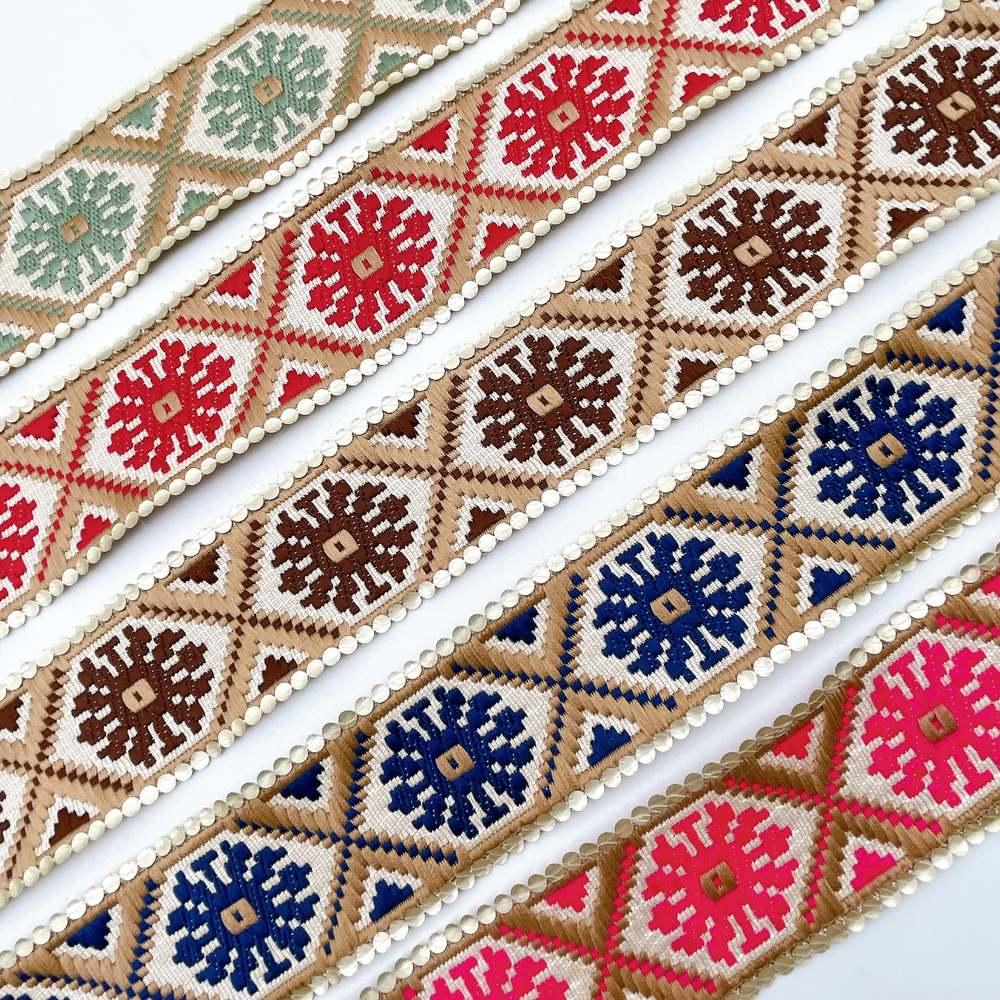 40mm Jacquard Ribbon Trim with Cotton Frill - Woven Geometric Border for Apparel and Crafts, view 7