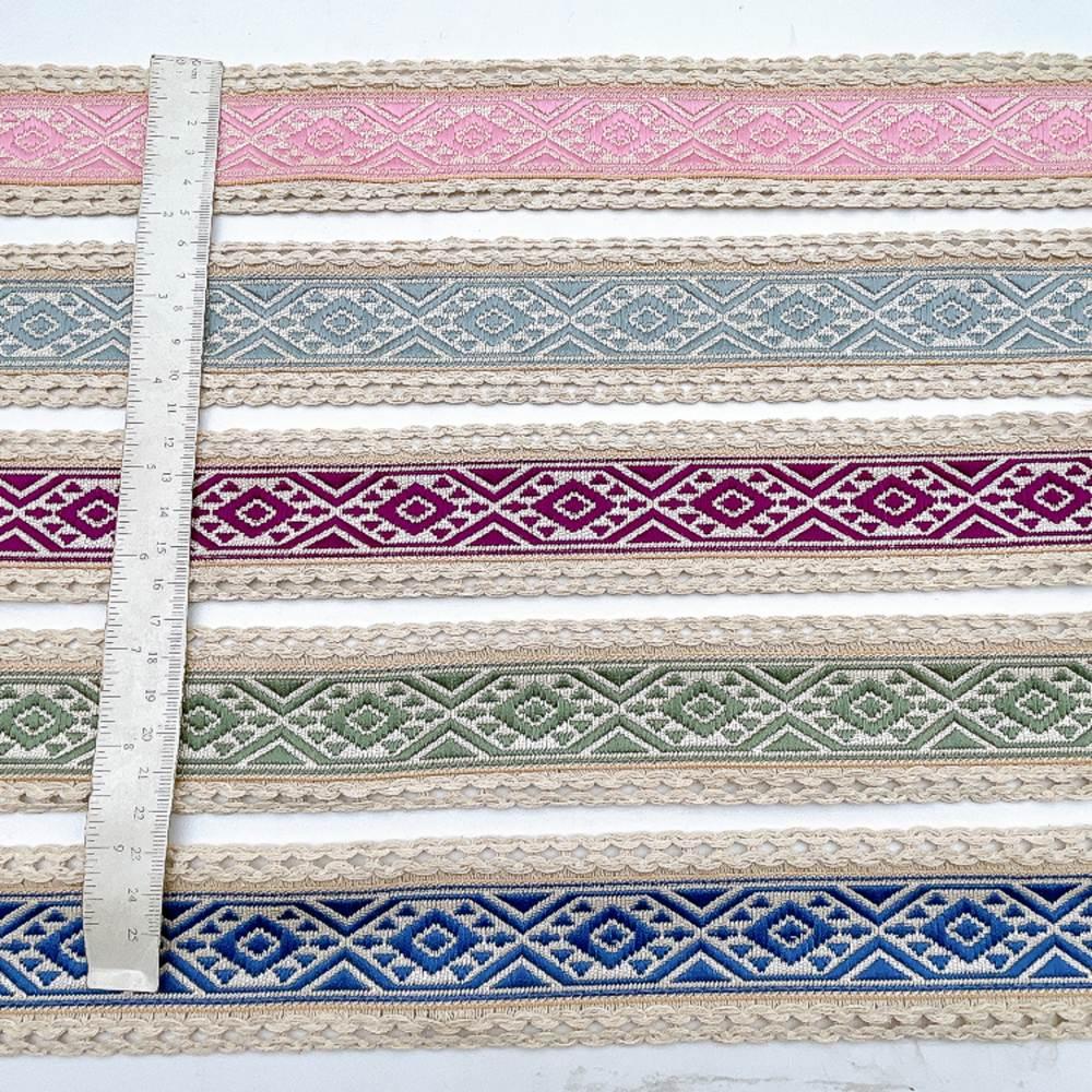 50mm Jacquard Ribbon Trim with Cotton Frill - Woven Geometric Border for Ethnic Wear, view 2