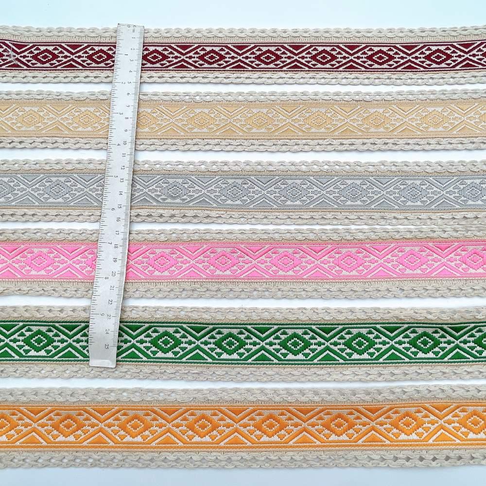 50mm Jacquard Ribbon Trim with Cotton Frill - Woven Geometric Border for Ethnic Wear, view 5