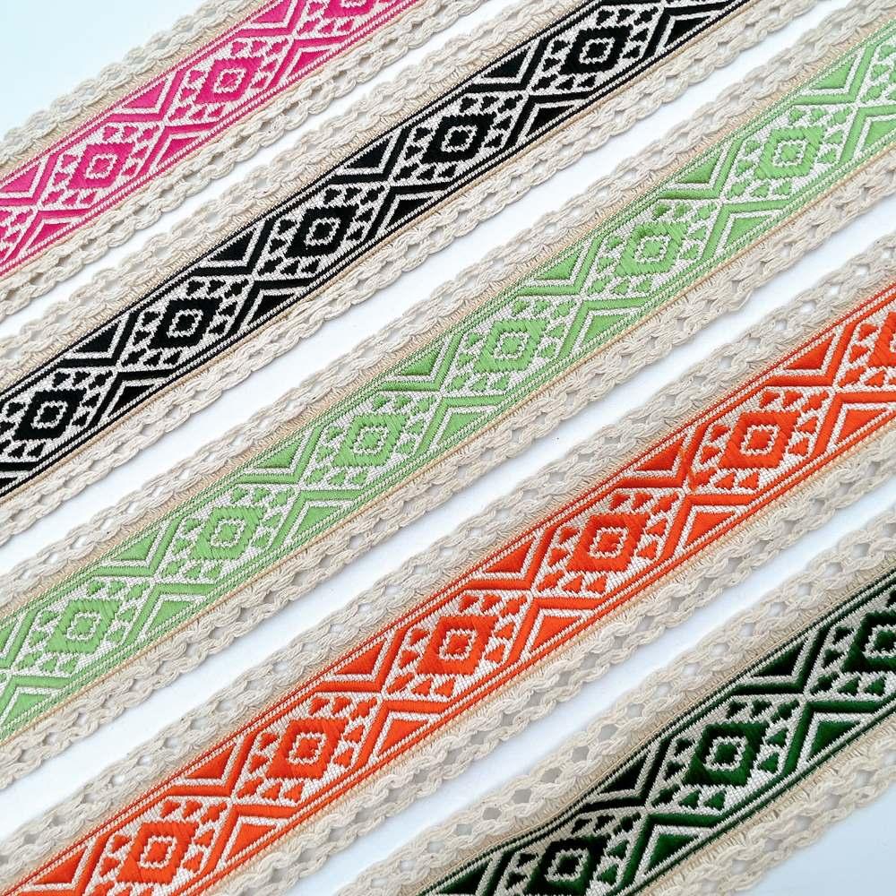 50mm Jacquard Ribbon Trim with Cotton Frill - Woven Geometric Border for Ethnic Wear, view 6