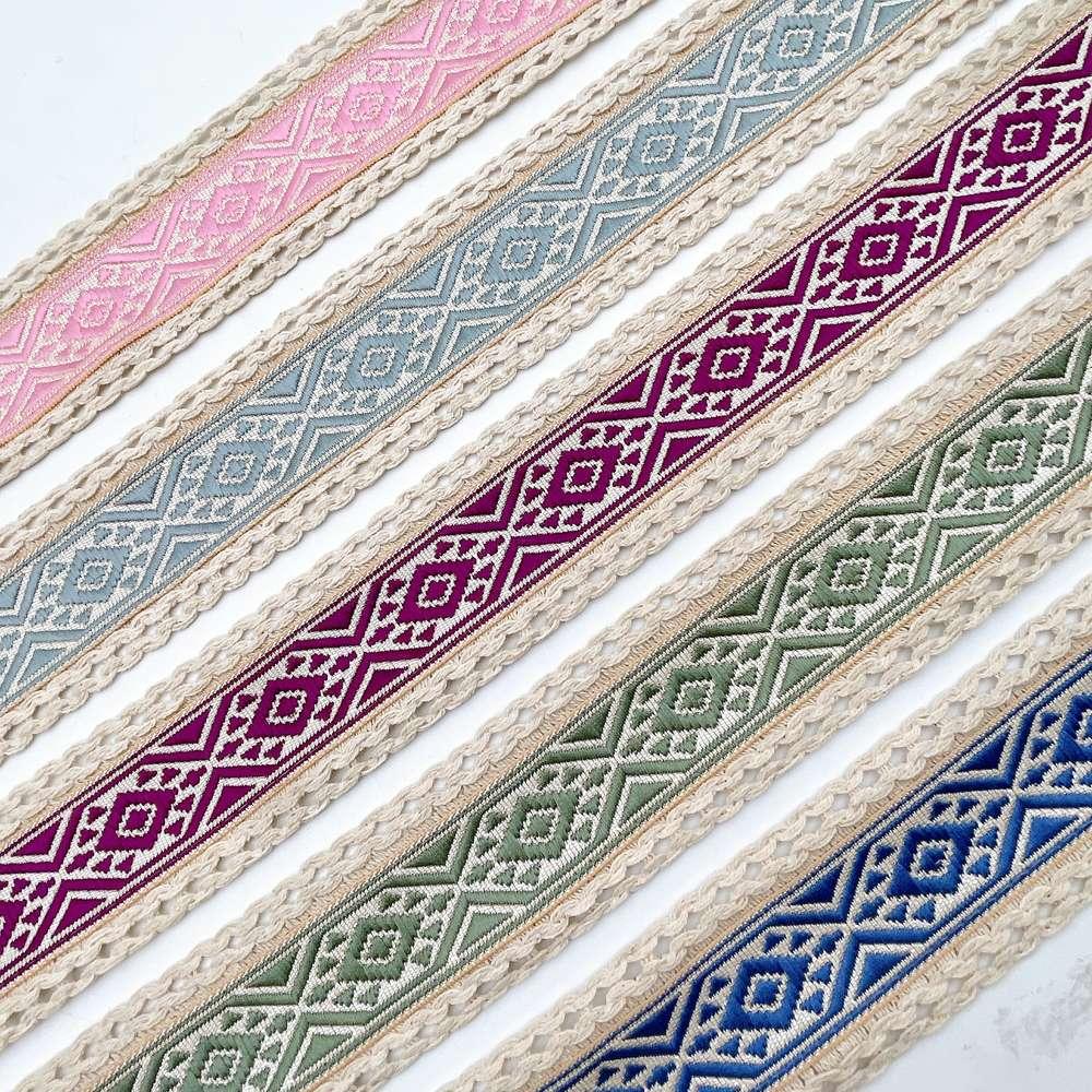50mm Jacquard Ribbon Trim with Cotton Frill - Woven Geometric Border for Ethnic Wear, view 7