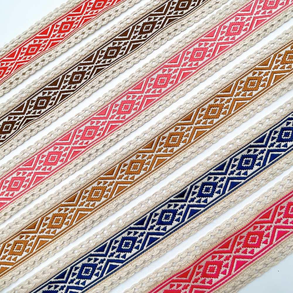 50mm Jacquard Ribbon Trim with Cotton Frill - Woven Geometric Border for Ethnic Wear, view 8