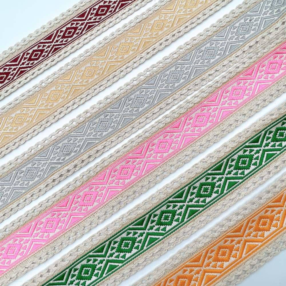50mm Jacquard Ribbon Trim with Cotton Frill - Woven Geometric Border for Ethnic Wear, view 9