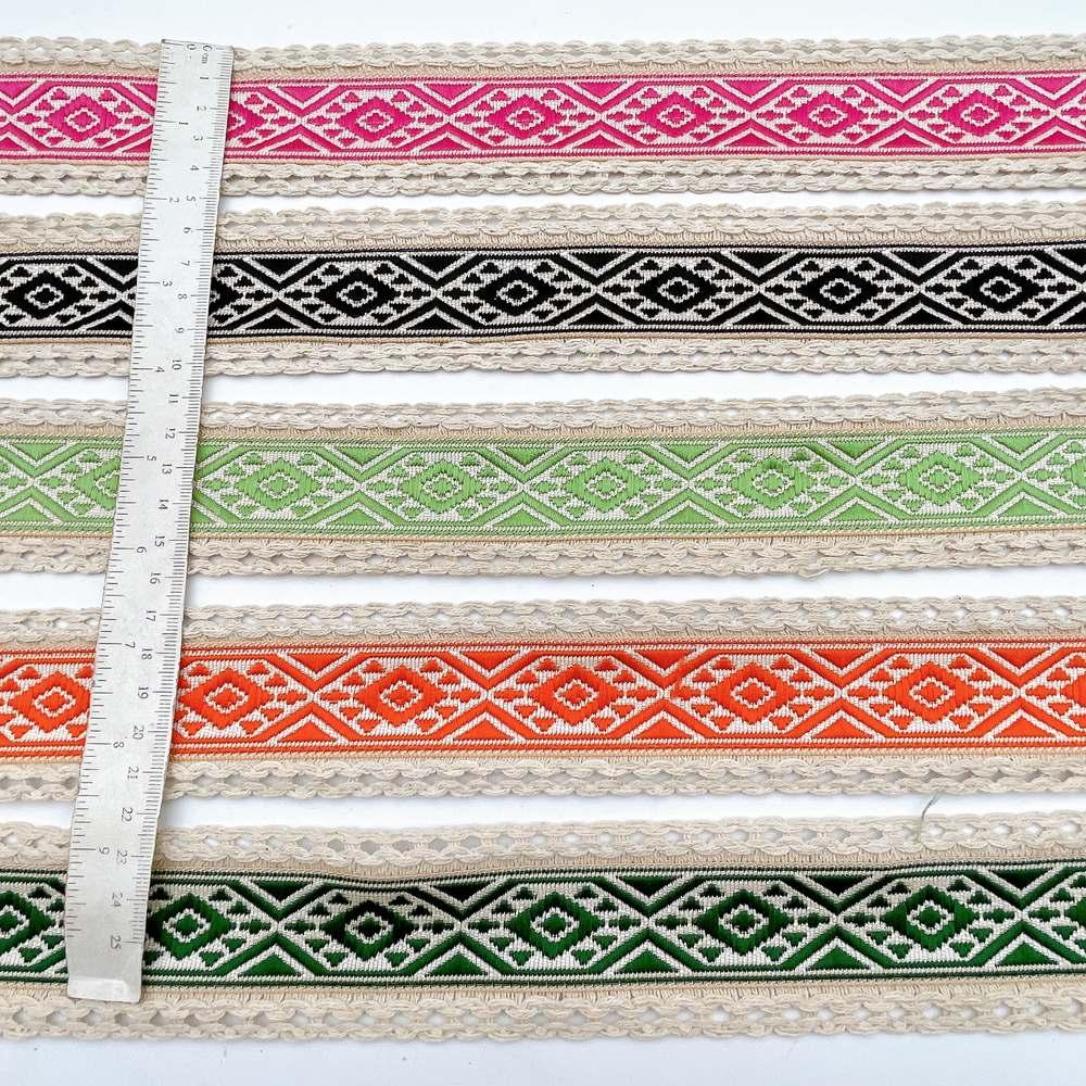 50mm Jacquard Ribbon Trim with Cotton Frill - Woven Geometric Border for Ethnic Wear, view 4
