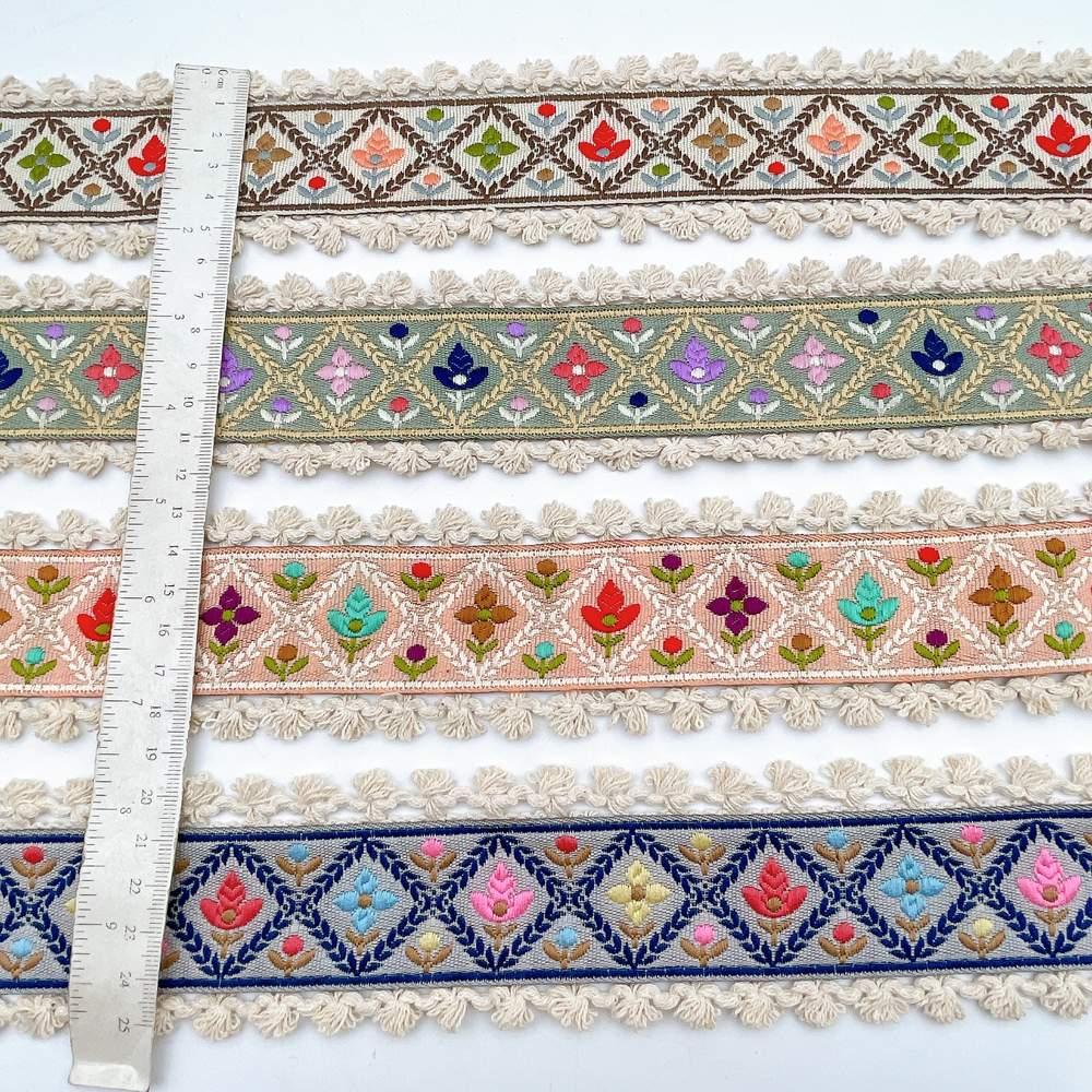 55mm Jacquard Ribbon Trim with Cotton Frill - Woven Geometric Border for Ethnic Wear, view 2