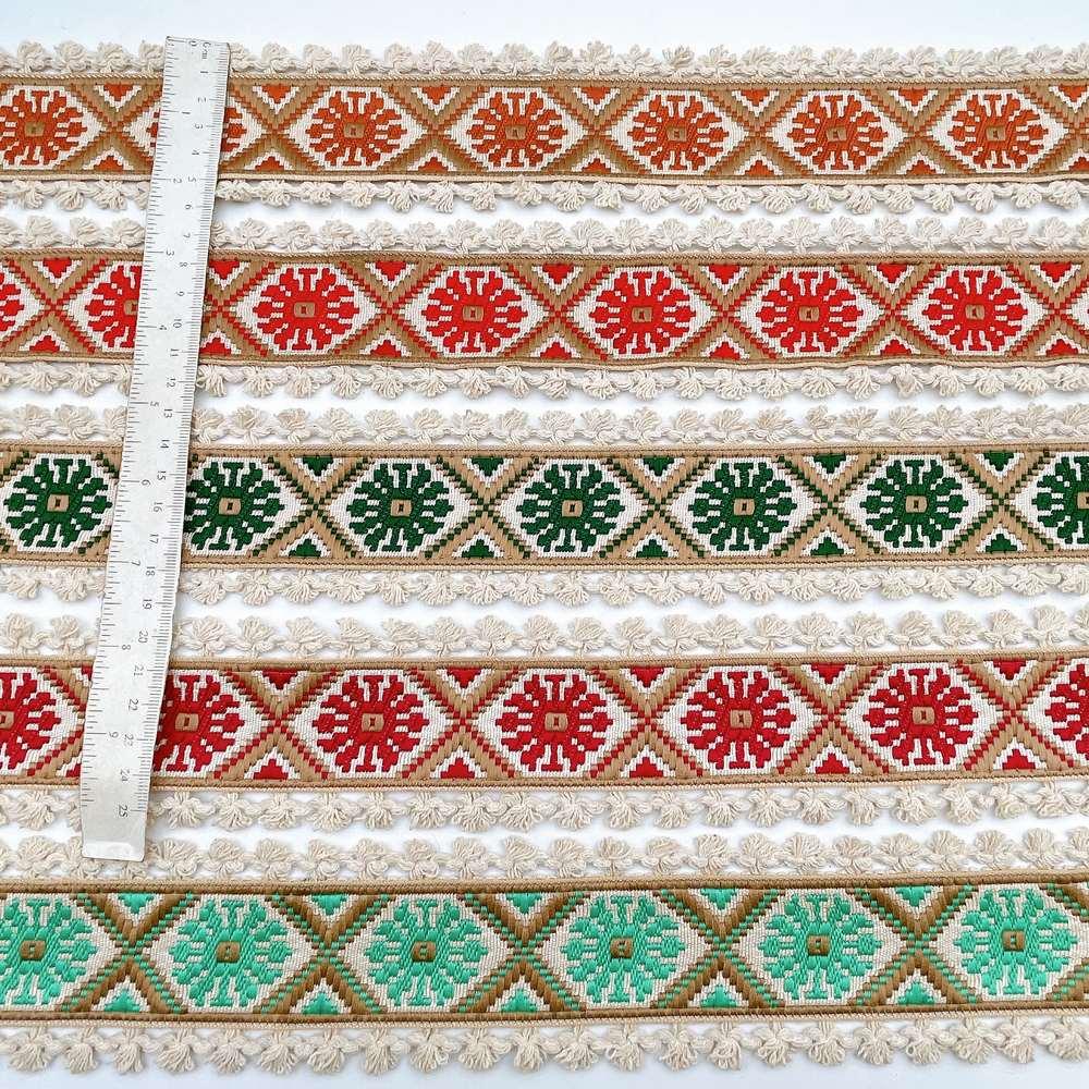 60mm Jacquard Ribbon Trim with Cotton Frill - Woven Geometric Border for Ethnic Wear, view 2