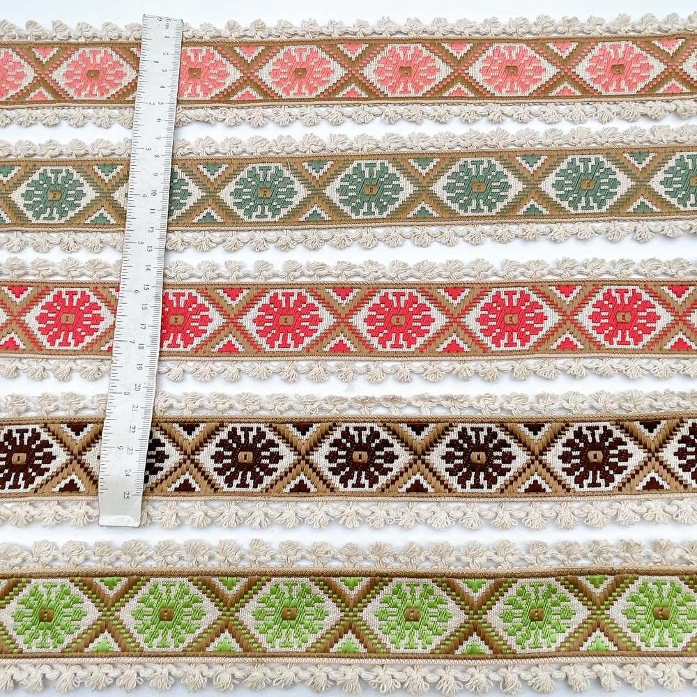 60mm Jacquard Ribbon Trim with Cotton Frill - Woven Geometric Border for Ethnic Wear, view 4