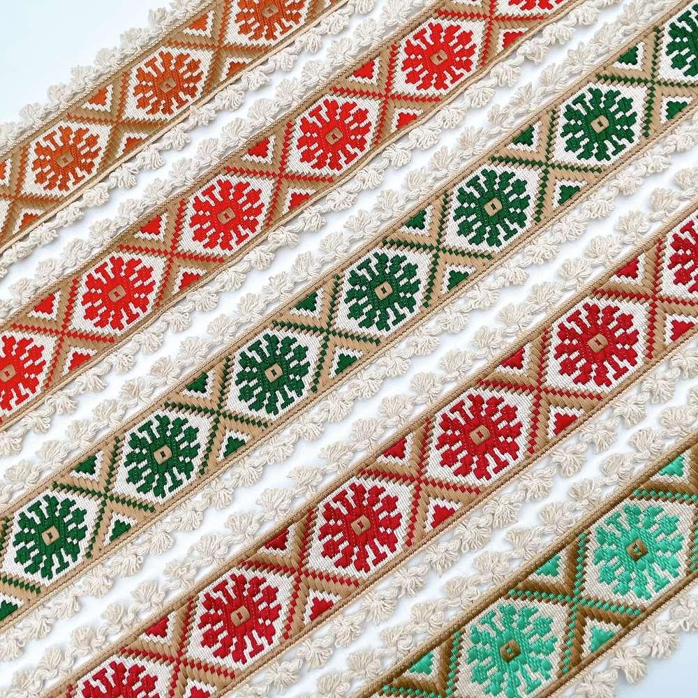 60mm Jacquard Ribbon Trim with Cotton Frill - Woven Geometric Border for Ethnic Wear, view 5