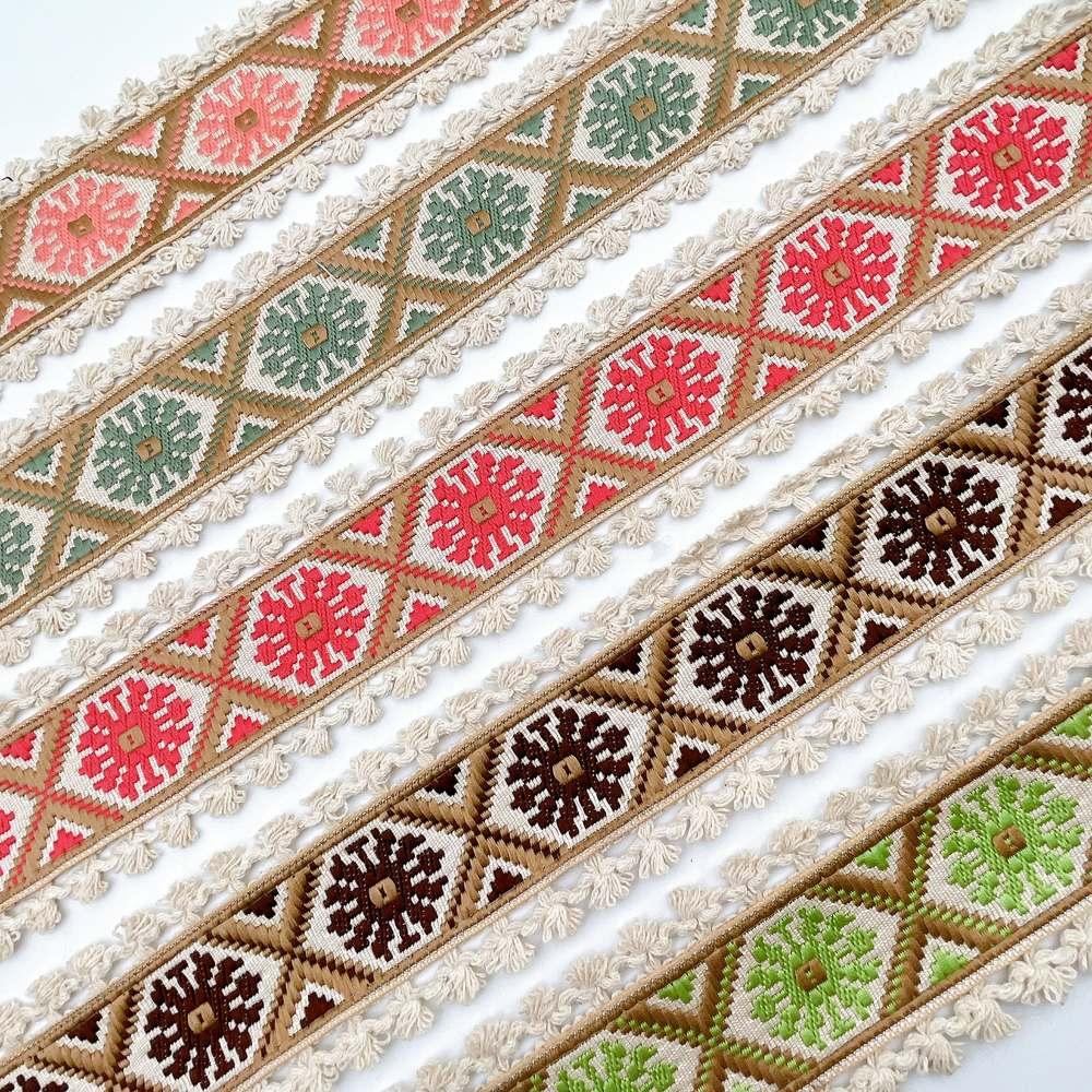 60mm Jacquard Ribbon Trim with Cotton Frill - Woven Geometric Border for Ethnic Wear, view 7