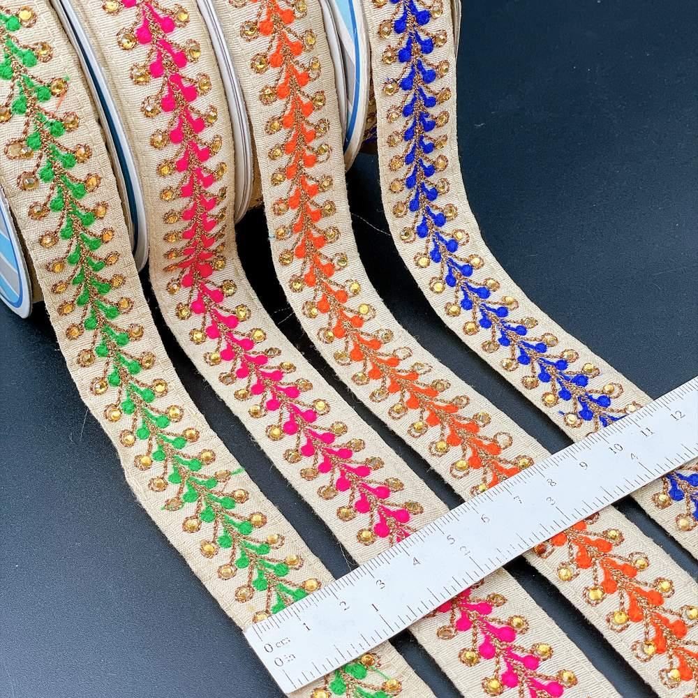 22mm Embroidered Vine Lace Trim - Sequin Botanical Border for Apparel and Crafts, view 1