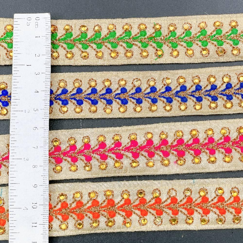 22mm Embroidered Vine Lace Trim - Sequin Botanical Border for Apparel and Crafts, view 2