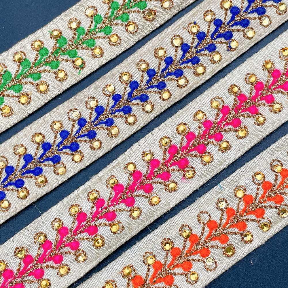 22mm Embroidered Vine Lace Trim - Sequin Botanical Border for Apparel and Crafts, view 3