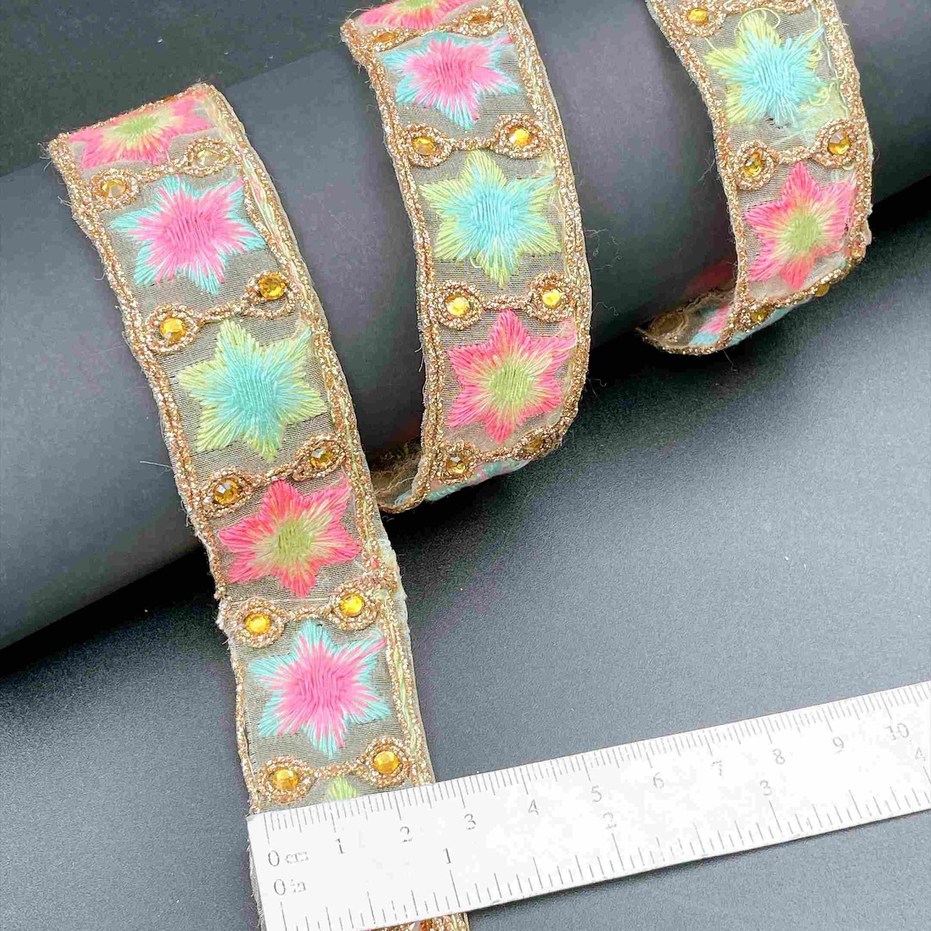 28mm Premium Embroidered Net Tape with Star Motif and Sequined Edge, view 1