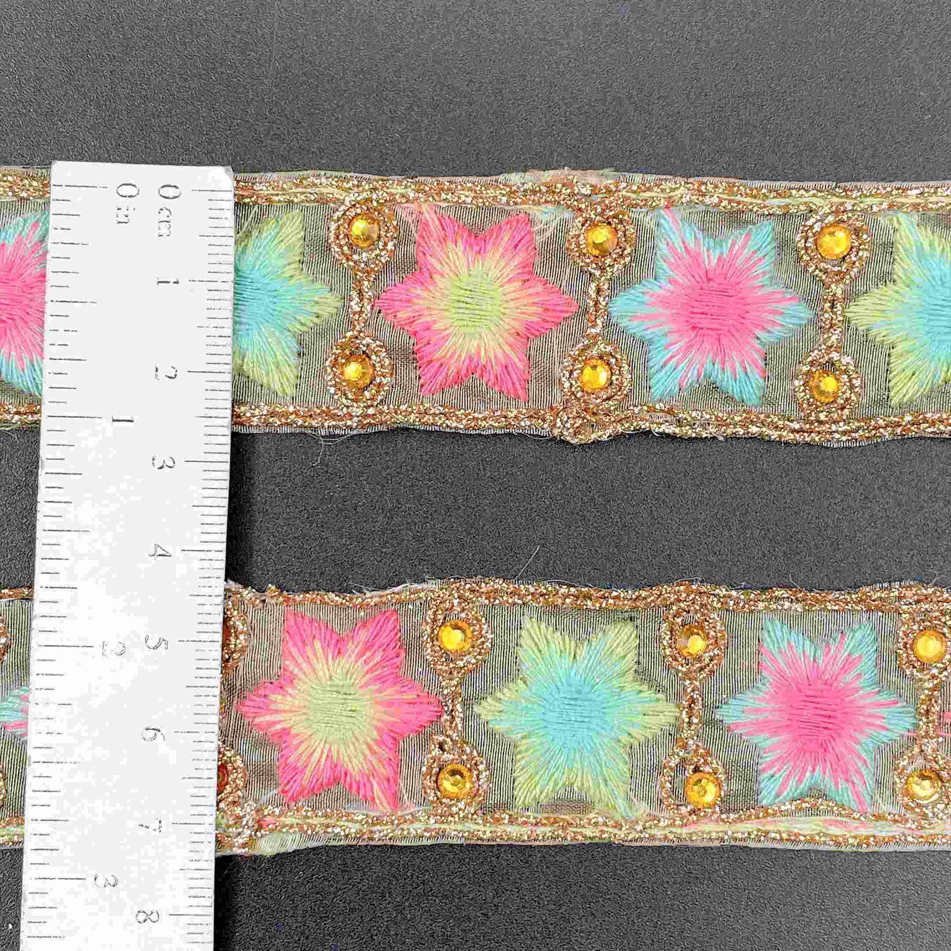 28mm Premium Embroidered Net Tape with Star Motif and Sequined Edge, view 2