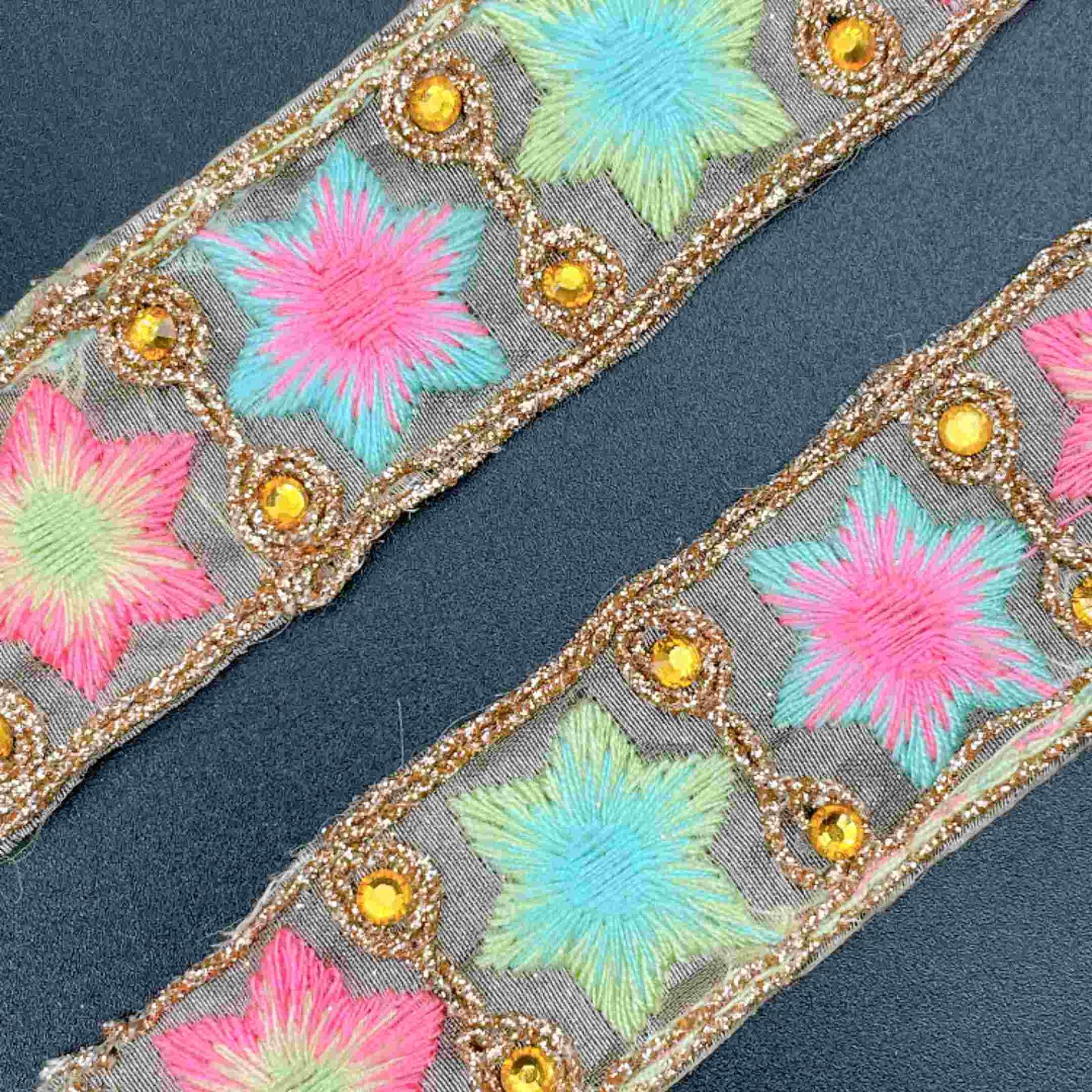 28mm Premium Embroidered Net Tape with Star Motif and Sequined Edge, view 3