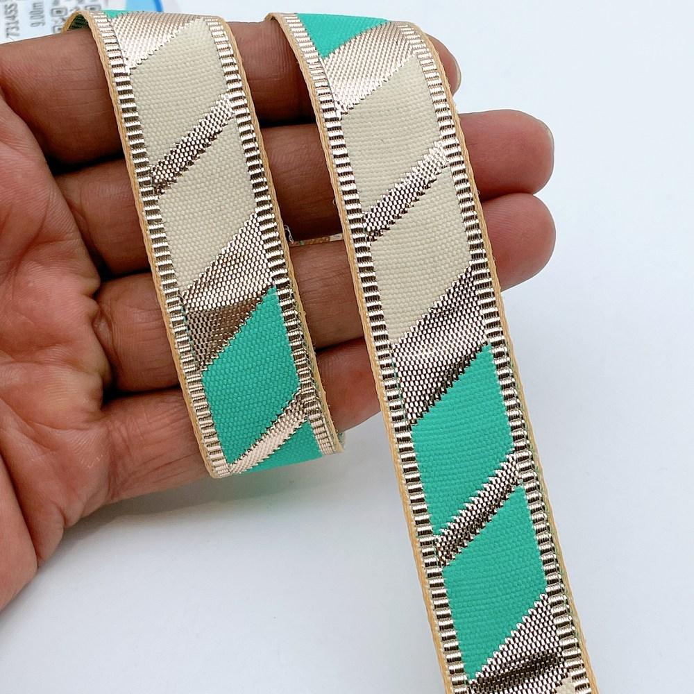 20mm Vibrant Gota Patti Lace Trim - Diagonal Color Block Border for Ethnic Wear, shown on white cotton