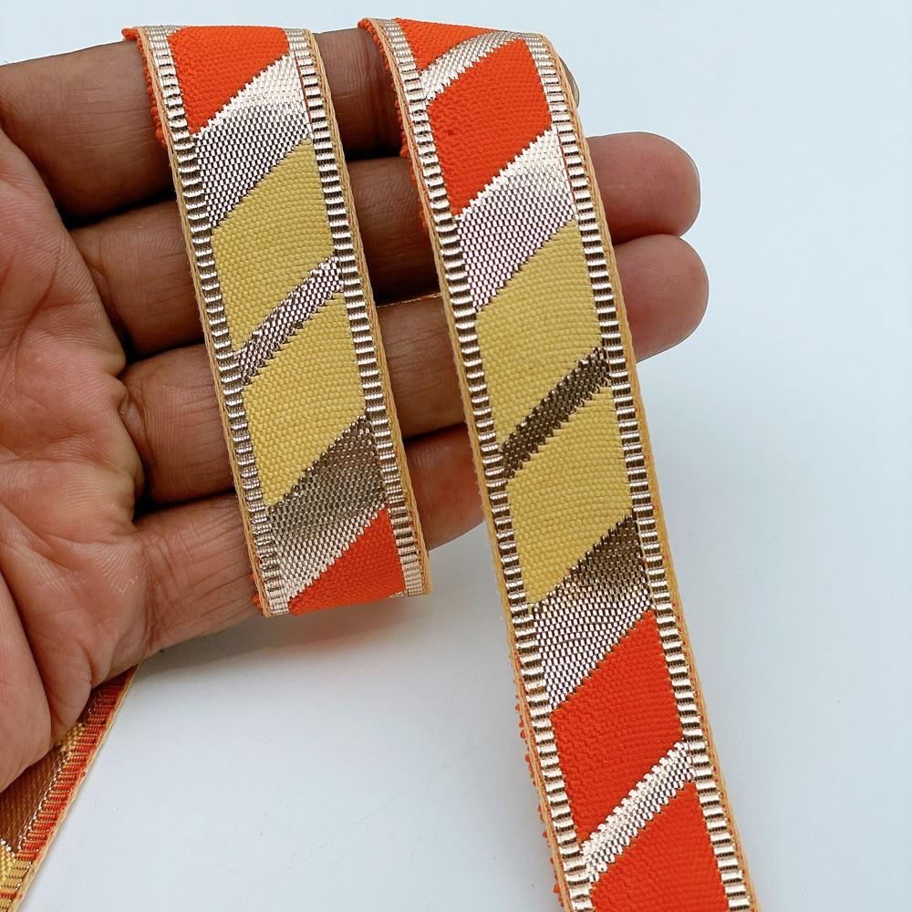 20mm Vibrant Gota Patti Lace Trim - Diagonal Color Block Border for Ethnic Wear, shown on white cotton