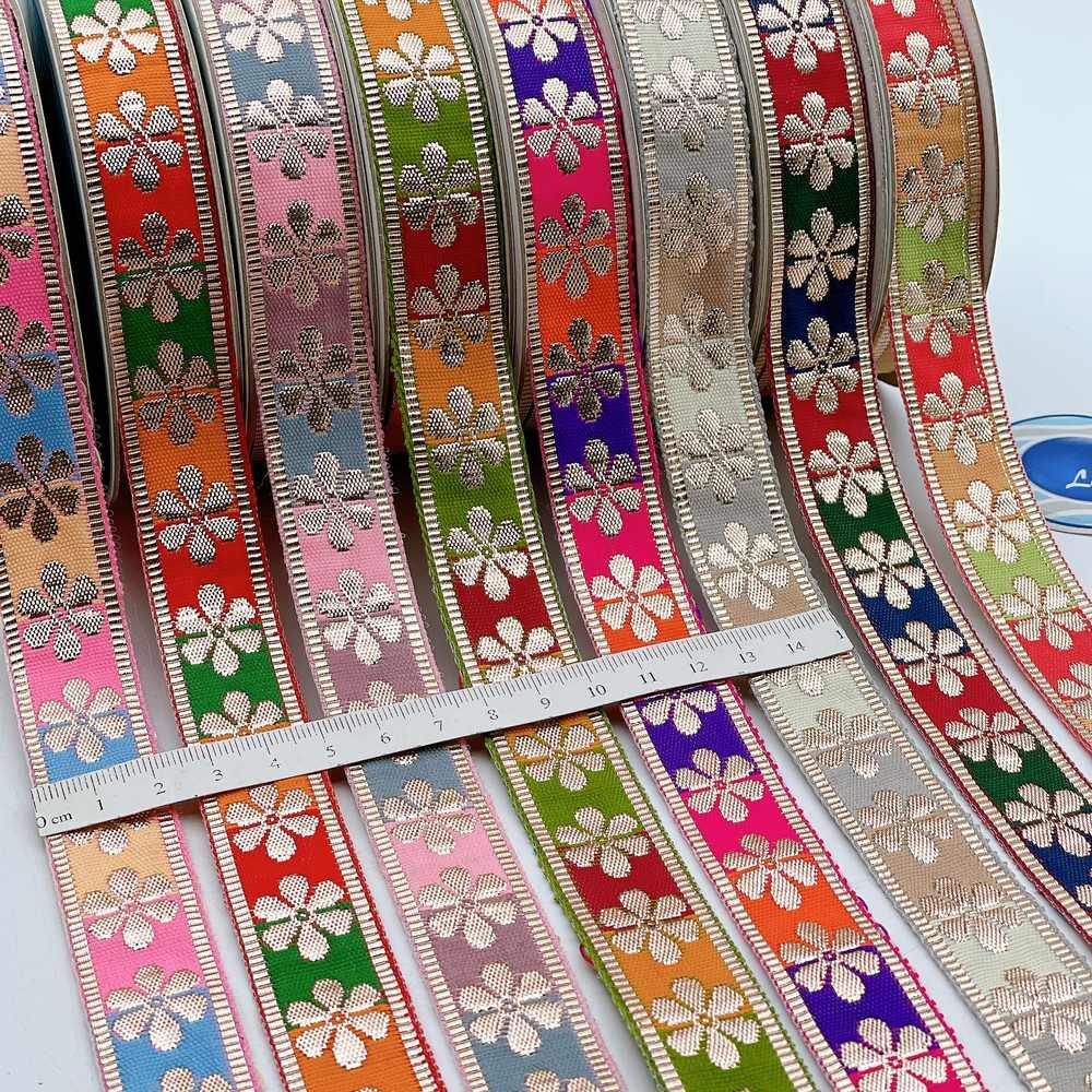 20mm Floral Zari Motif Ribbon - Shimmering Border for Lehengas and Crafts, view 1
