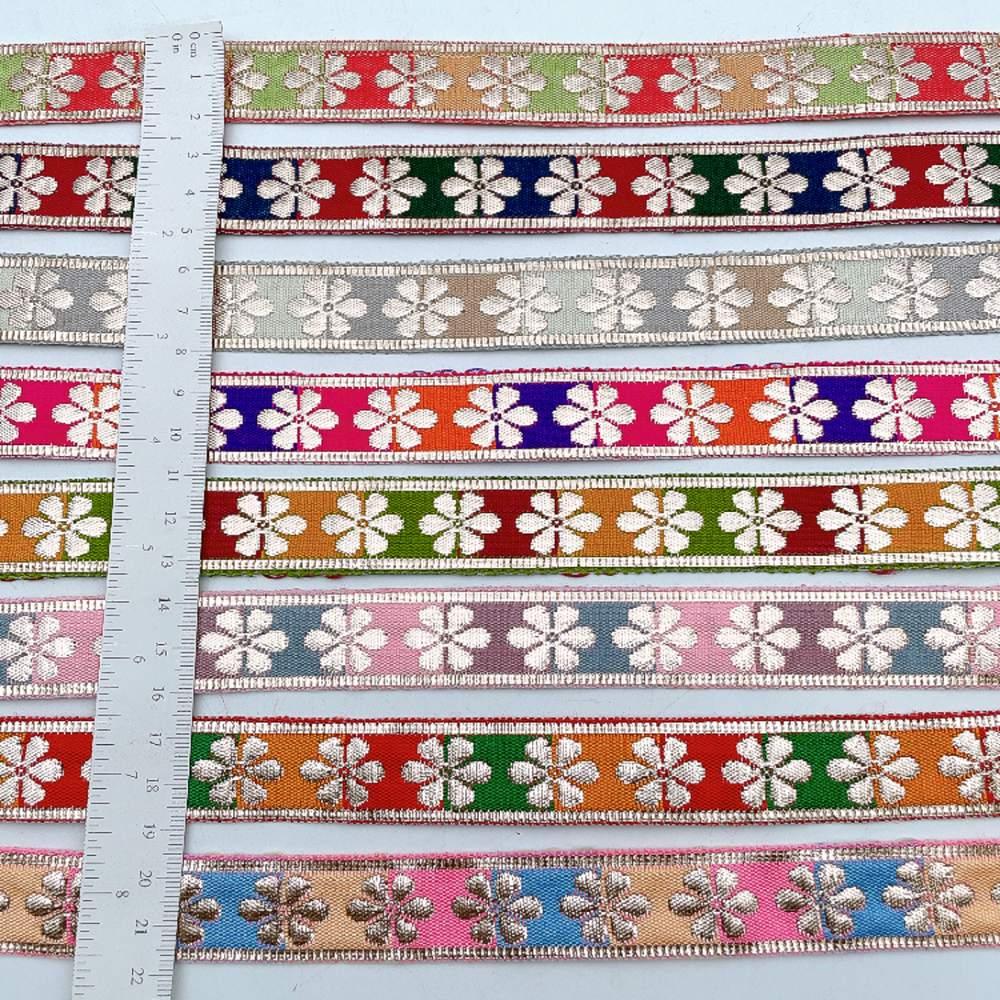 20mm Floral Zari Motif Ribbon - Shimmering Border for Lehengas and Crafts, view 2