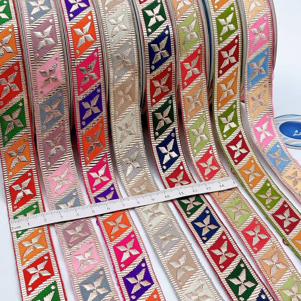 20mm Geometric Zari Motif Ribbon - Shimmering Border for Lehengas and Crafts, view 1