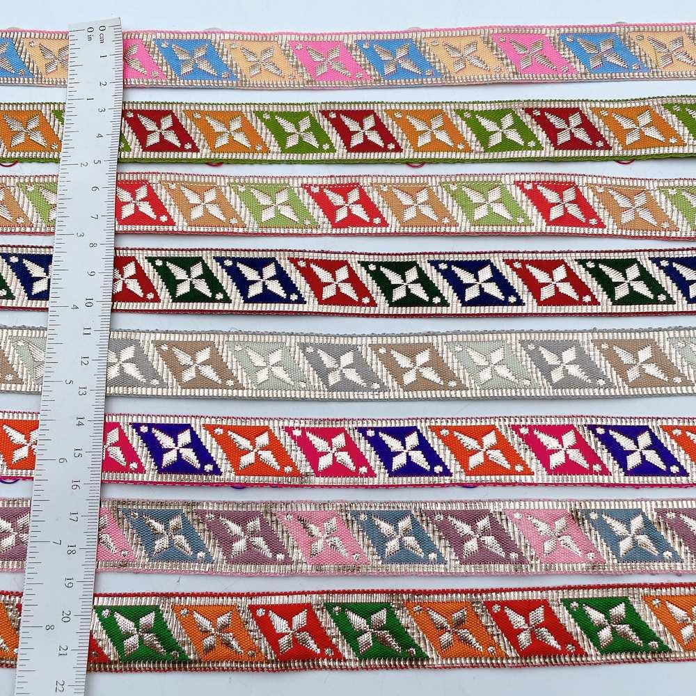 20mm Geometric Zari Motif Ribbon - Shimmering Border for Lehengas and Crafts, view 2