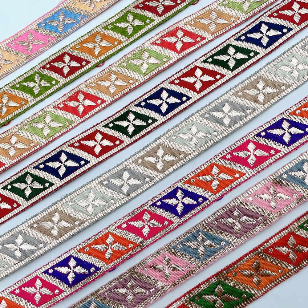 20mm Geometric Zari Motif Ribbon - Shimmering Border for Lehengas and Crafts, view 3