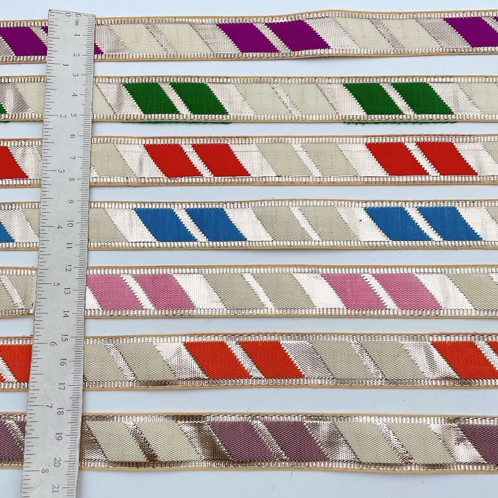 20mm Vibrant Gota Patti Lace Trim - Diagonal Color Block Border for Ethnic Wear, view 2