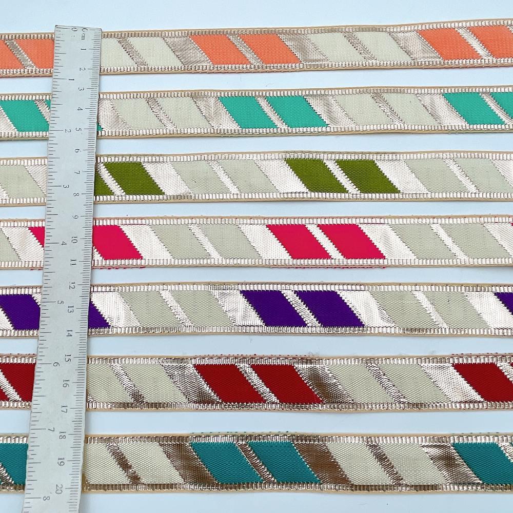 20mm Vibrant Gota Patti Lace Trim - Diagonal Color Block Border for Ethnic Wear, view 3