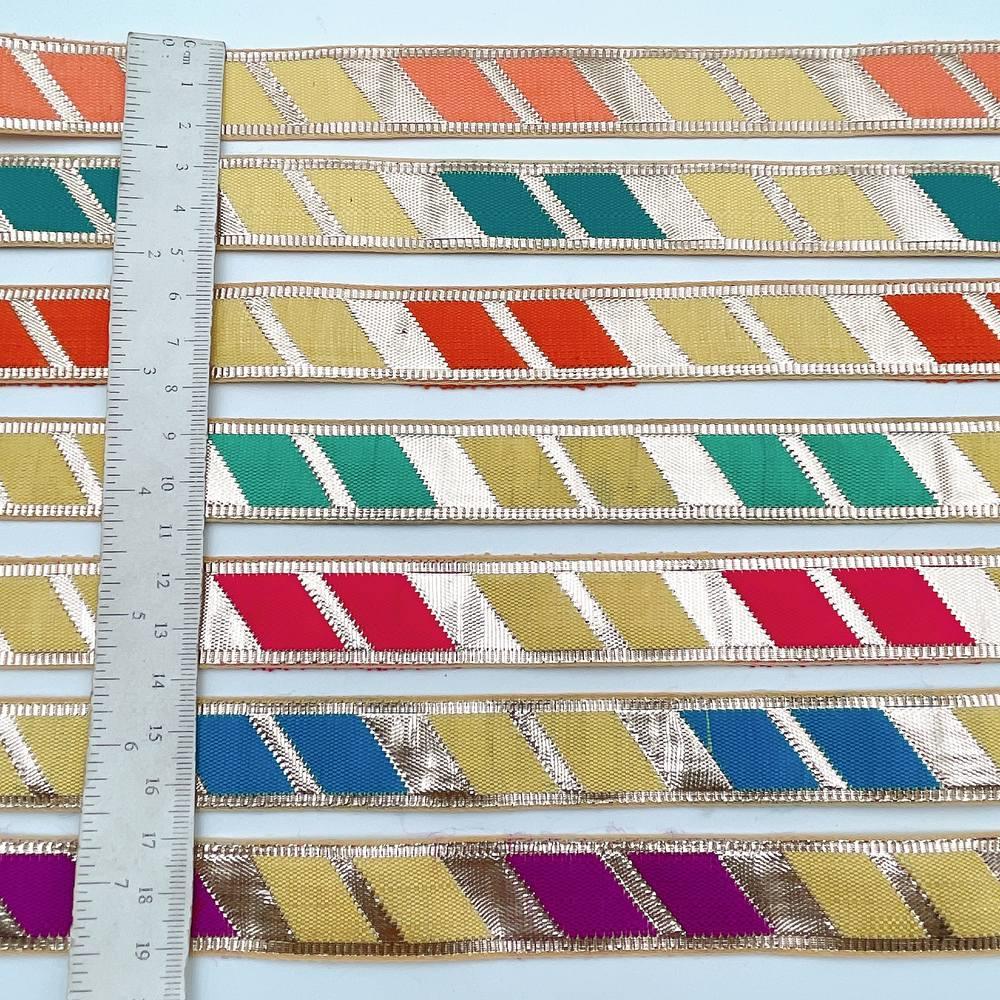20mm Vibrant Gota Patti Lace Trim - Diagonal Color Block Border for Ethnic Wear, view 4