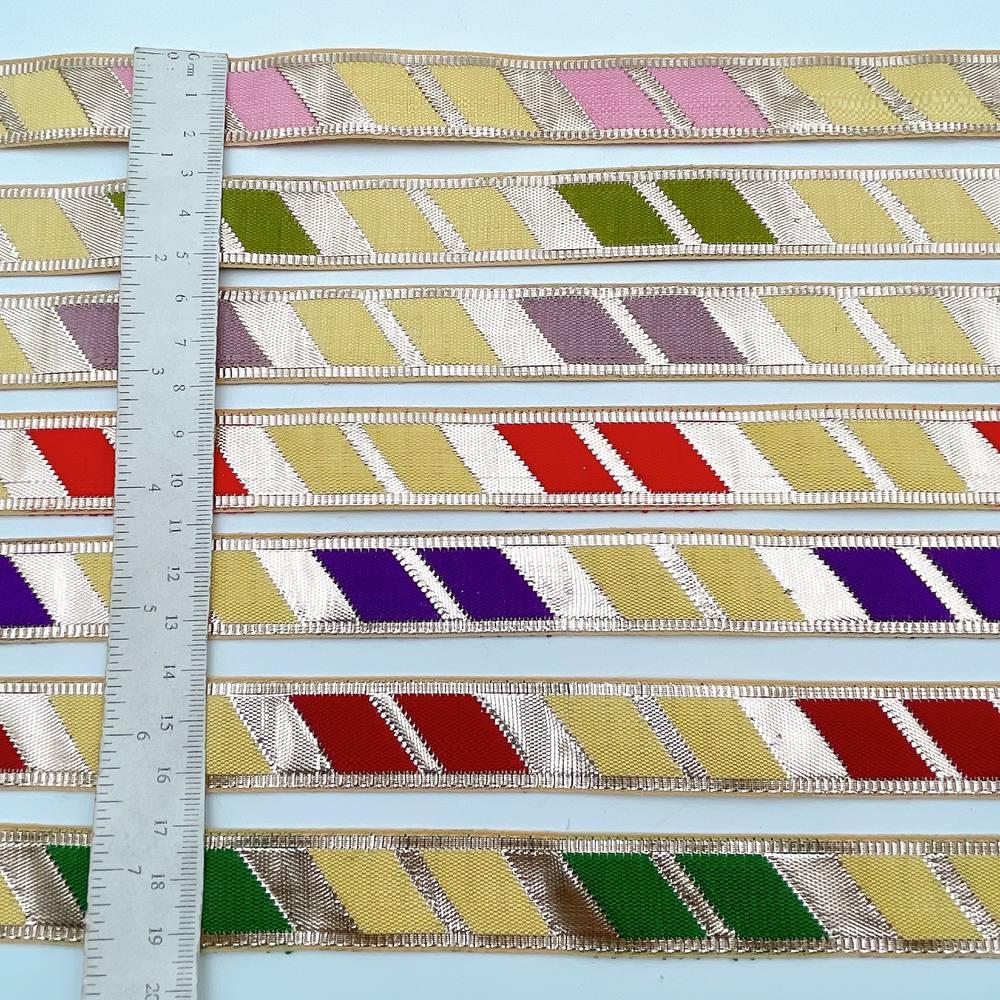 20mm Vibrant Gota Patti Lace Trim - Diagonal Color Block Border for Ethnic Wear, view 5