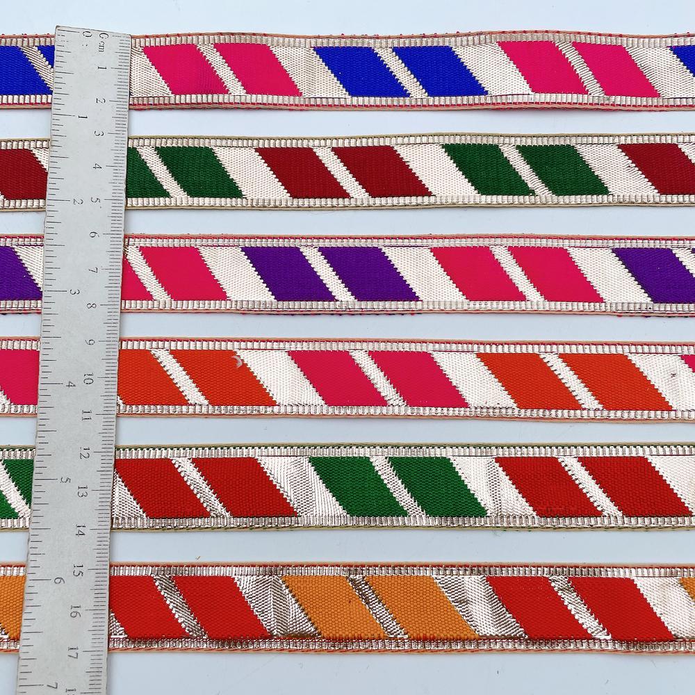 20mm Vibrant Gota Patti Lace Trim - Diagonal Color Block Border for Ethnic Wear, view 6