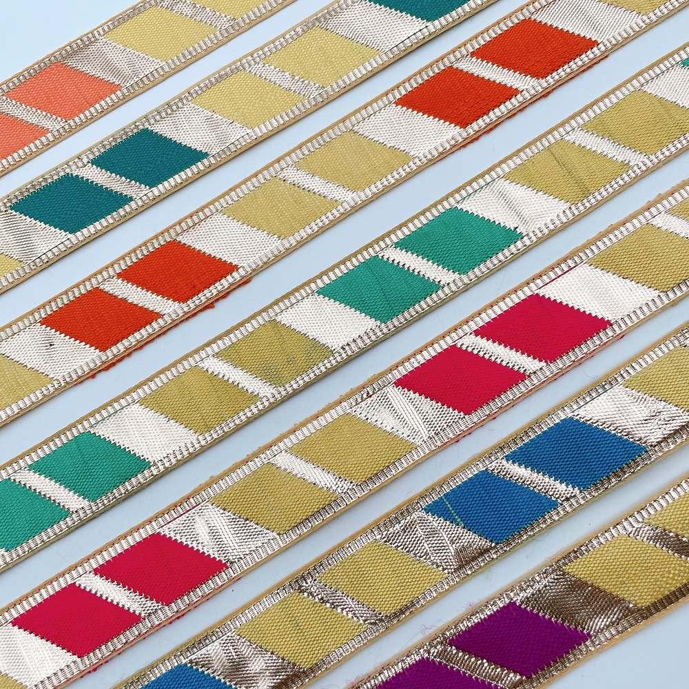 20mm Vibrant Gota Patti Lace Trim - Diagonal Color Block Border for Ethnic Wear, view 7