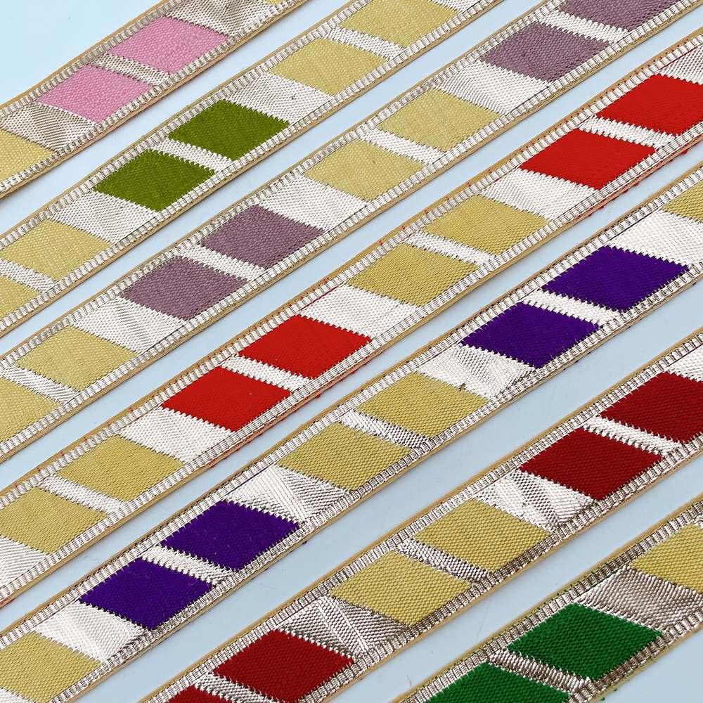 20mm Vibrant Gota Patti Lace Trim - Diagonal Color Block Border for Ethnic Wear, view 8