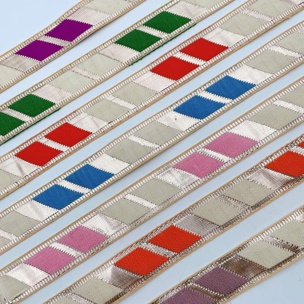20mm Vibrant Gota Patti Lace Trim - Diagonal Color Block Border for Ethnic Wear, view 9