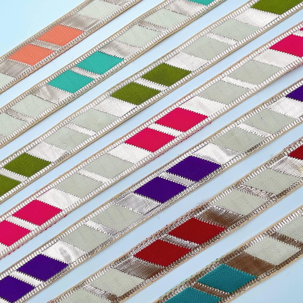 20mm Vibrant Gota Patti Lace Trim - Diagonal Color Block Border for Ethnic Wear, view 10