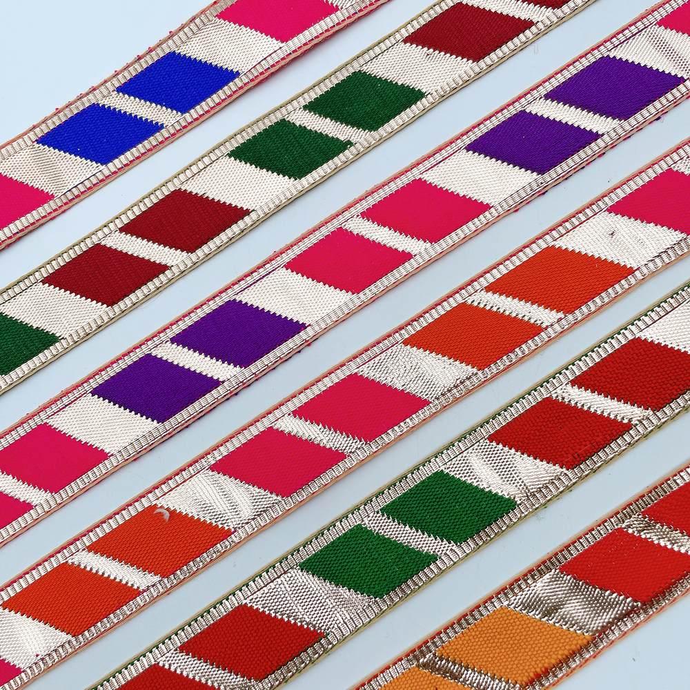 20mm Vibrant Gota Patti Lace Trim - Diagonal Color Block Border for Ethnic Wear, view 11